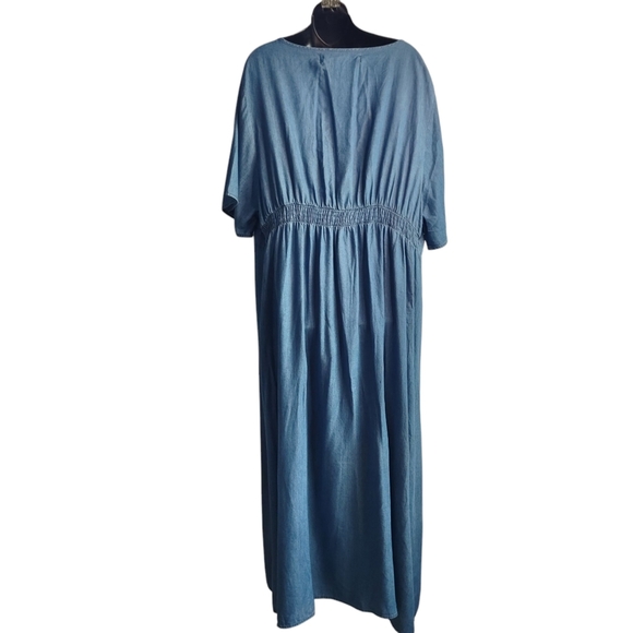 Simply Be Jean Denim Maxi Dress Women's V-Neck Blue Soft Plus Size 26 NWT - Picture 2 of 10